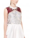 Kun Cheongsam Dress with Oxblood Red Lace in Pearl and Smoke Blue