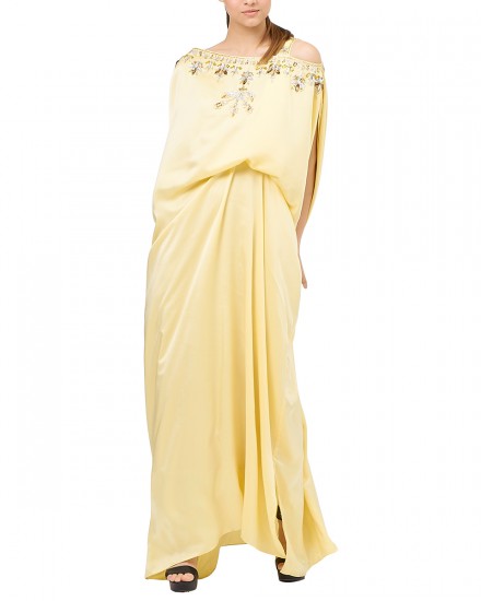 Xylia One Shoulder Signature Side Folded in Shimmer Yellow