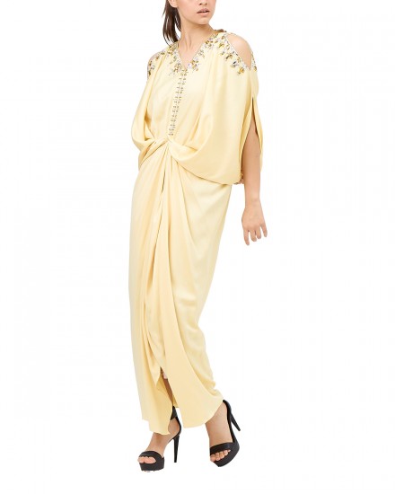 Cassia Open Shoulder Signature Front Knot in Pastel Yellow
