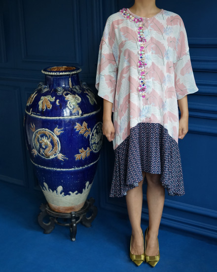 Kaili Dress in Botanic Pink & Soft Blue Pattern