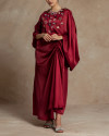 Xavia Ruched with Cape Kaftan in Maroon