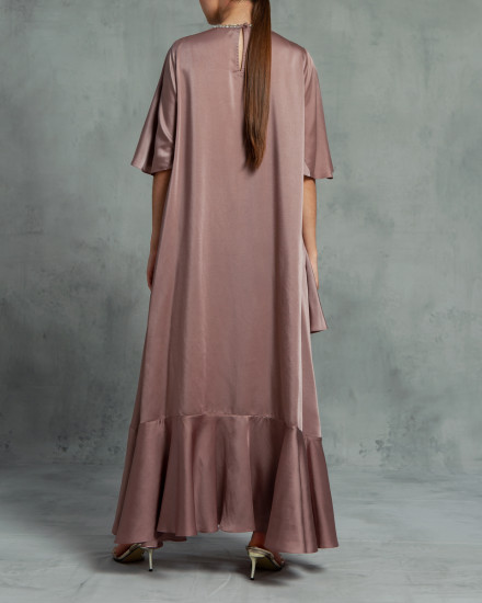 Eudora Wrap-Effect Abstract Pleats Dress in Dessert Taupe