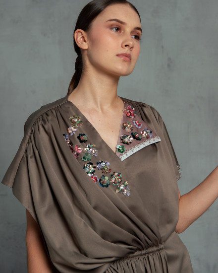 Maxime Origami Kaftan in Poised Taupe