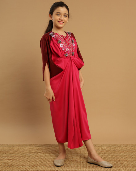 Cassia Teens Signature Two Tone Embellished Open Shoulder in Fuchsia & Maroon
