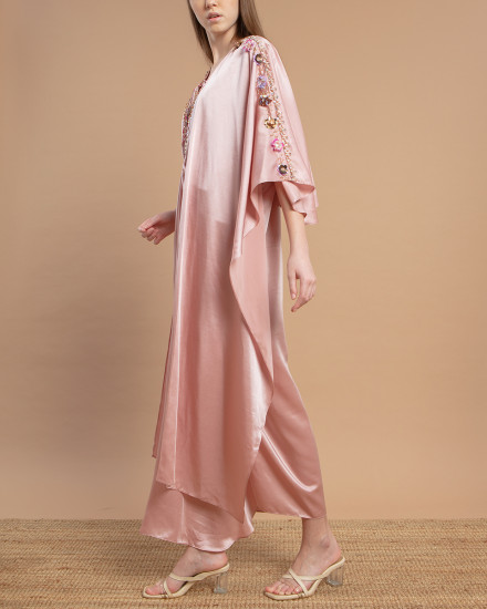 Evren Embellished Three-Way Wrap Kaftan in Soft Pink