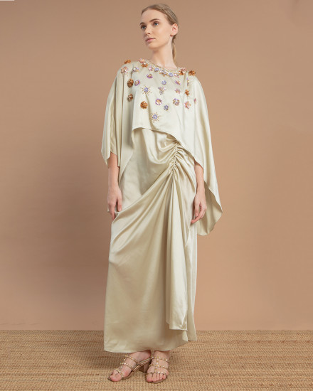 Xavia Ruched with Cape Kaftan in Pearl Grey