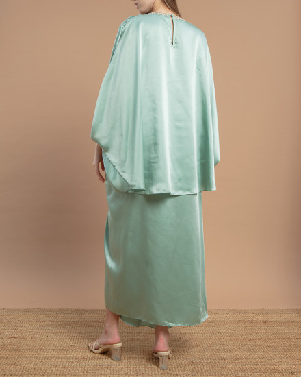 Xavia Ruched with Cape Kaftan in Soft Green