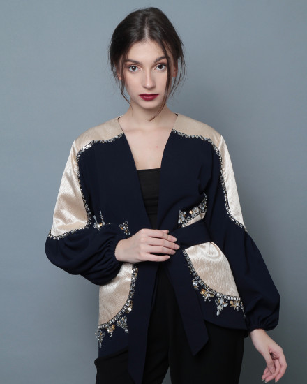 Ivy Outerwear in Dark Navy and Nude Pattern