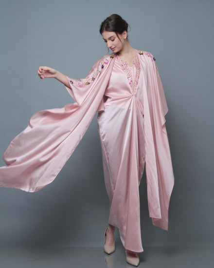 Evren Embellished Three-Way Wrap Kaftan in Soft Pink