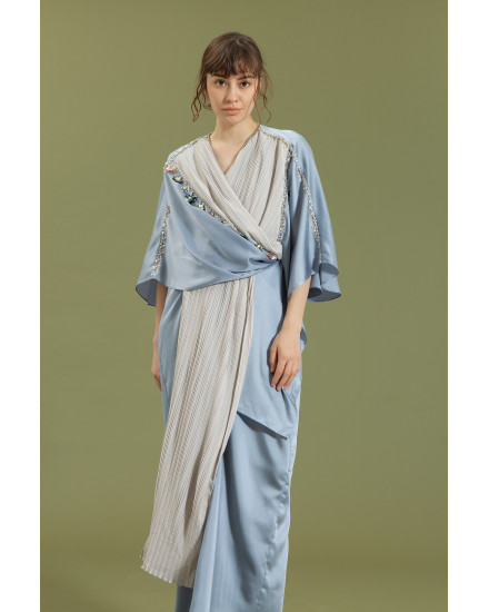 Olesia Signature Wrap Pleats Kaftan in Icy Stormy and Pearl Grey