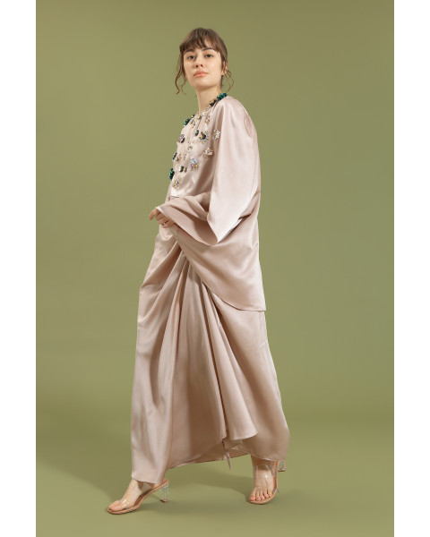 Xavia Ruched with Cape Kaftan in Shimmer Ivory