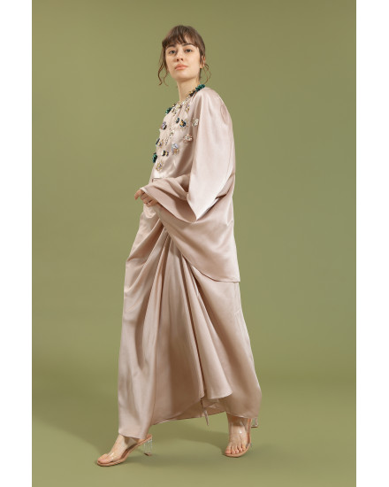 Xavia Ruched with Cape Kaftan in Shimmer Ivory