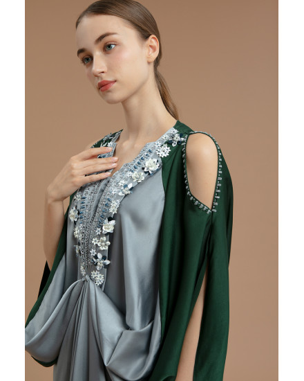 Cassia Signature Two Tone Embellished Open Shoulder in Ocean Blue & Forest Green