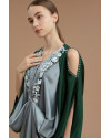 Cassia Signature Two Tone Embellished Open Shoulder in Ocean Blue & Forest Green