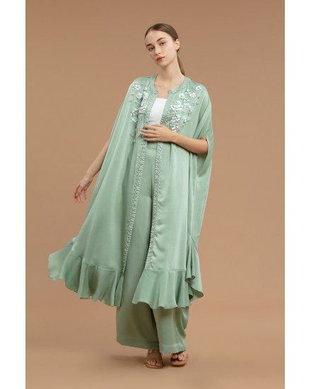 Illuna Embellished Silk Set in Fair Green 