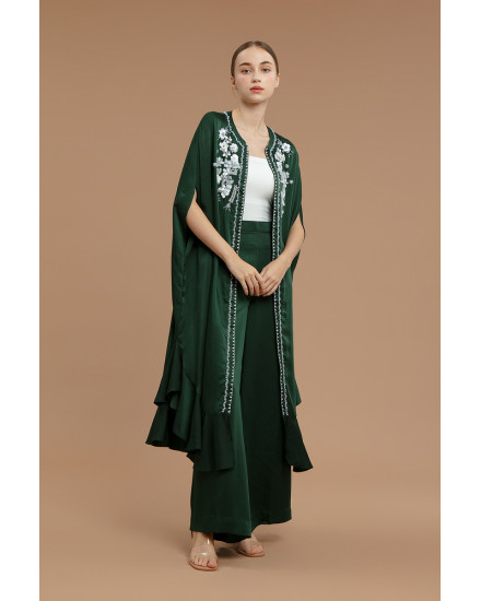 Illuna Embellished Silk Set in Forest Green
