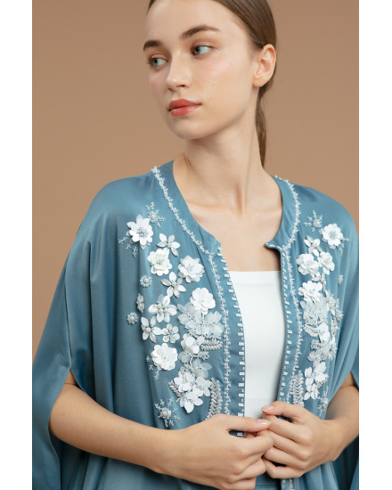 Illuna Embellished Silk Set in Blue Perennial