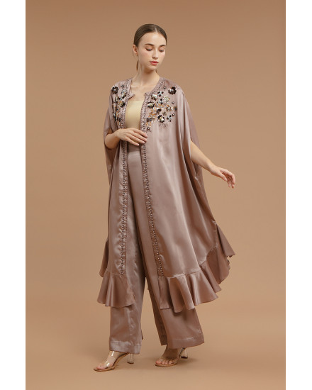Illuna Embellished Silk Set in Mauve Wood