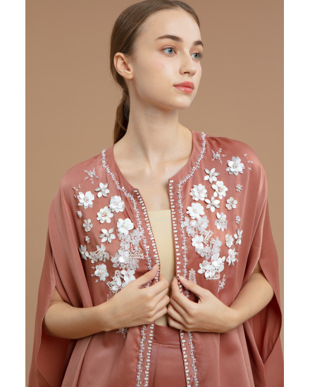 Illuna Embellished Silk Set in Rose Brown