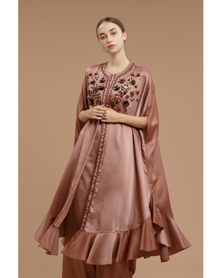 Illuna Embellished Silk Set in Saddle Brown