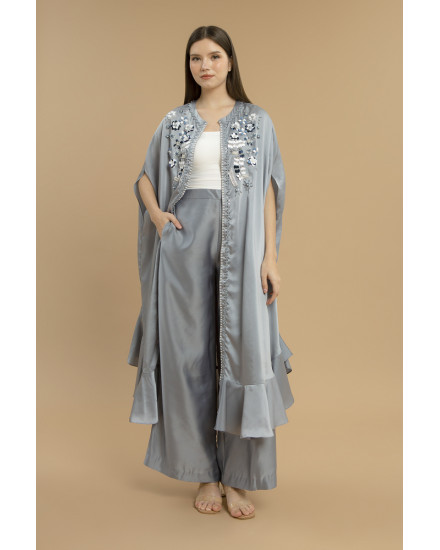 Illuna Embellished Silk Set in Ocean Blue