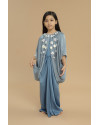 Asva Cape-effect Petite Mix Silk Gown Kaftan (Size S-M) in Blue Perennial