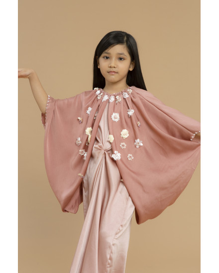 Asva Cape-effect Petite Mix Silk Gown Kaftan in Crystal Rose