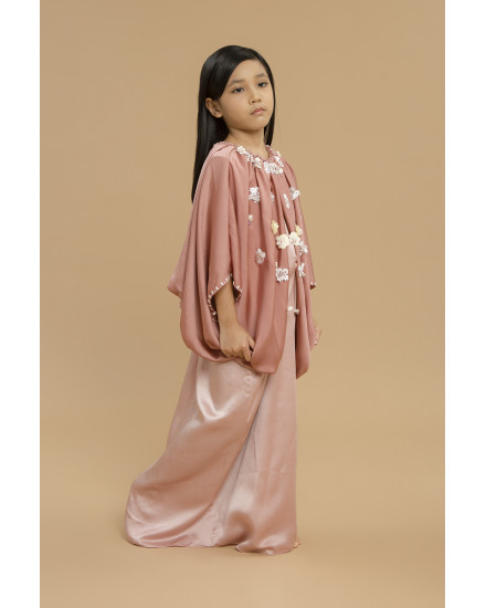 Asva Cape-effect Petite Mix Silk Gown Kaftan (Size S-M) in Crystal Rose