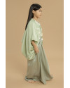 Asva Cape-effect Petite Mix Silk Gown Kaftan (Size S-M) in Green Tint