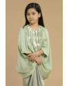 Asva Cape-effect Petite Mix Silk Gown Kaftan (Size S-M) in Green Tint