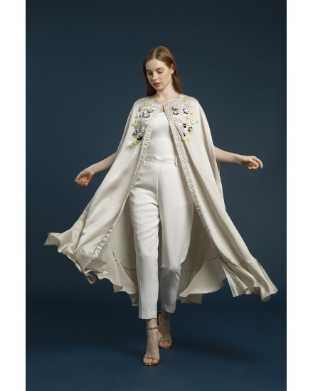 Illuna Embellished Silk in Light Stone Outerwear