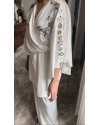 Olesia Signature Wrap Kaftan in Purity White with Sliver Trim