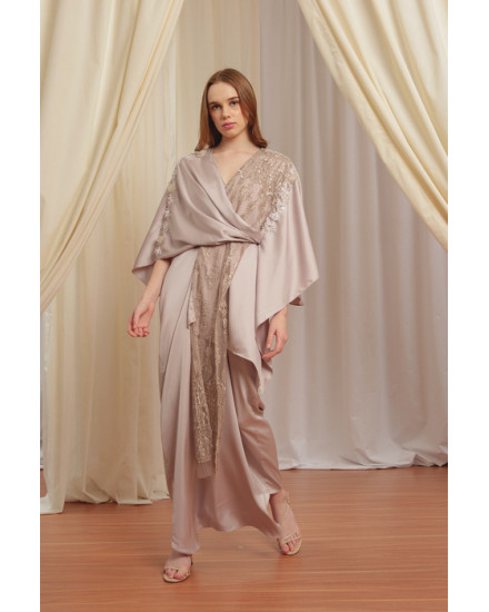 Olesia Signature Wrap Kaftan with Lace in Heavenly Pink