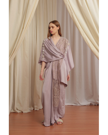 Olesia Signature Wrap Kaftan with Lace in Sweet Lilac
