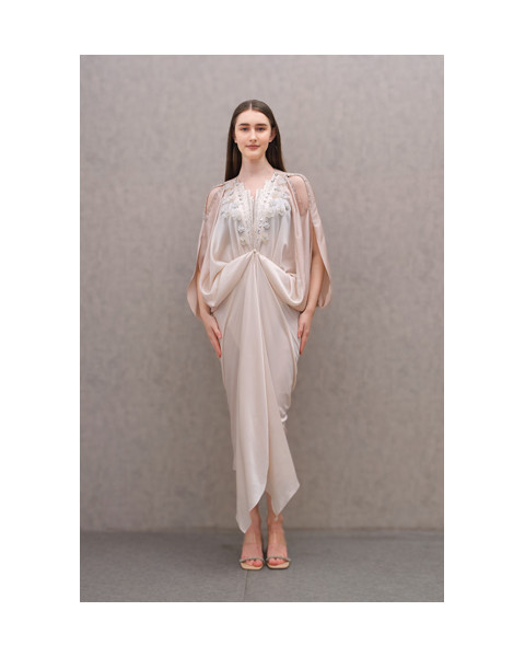 Cassia Signature Two Tone Embellished Open Shoulder in Pearled Ivory and Champagne