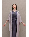 Evren Embellished Two Tone Three-Way Wrap Kaftan in Burnt Violet and Frosted Petals