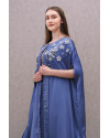 Illuna Embellished Silk Set in Dusty Blue